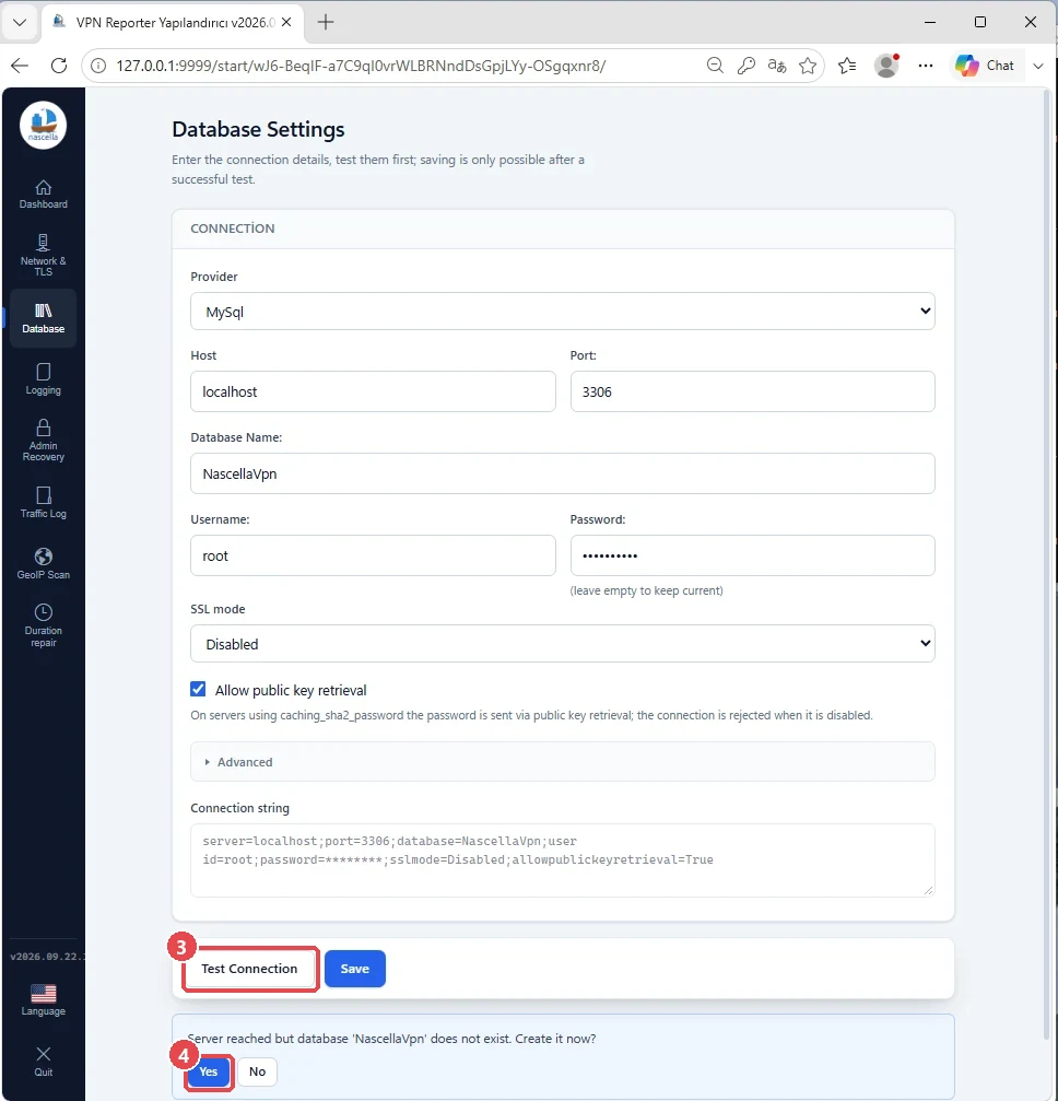 Database Settings: create the database?
