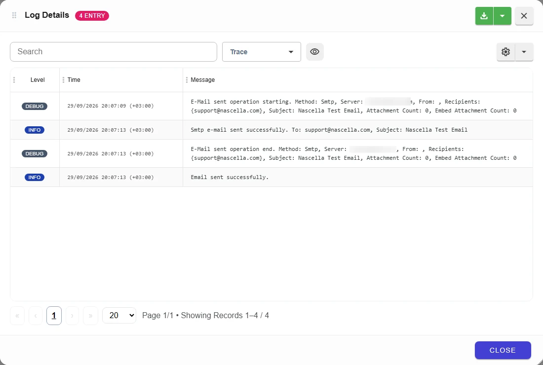 Log Details window