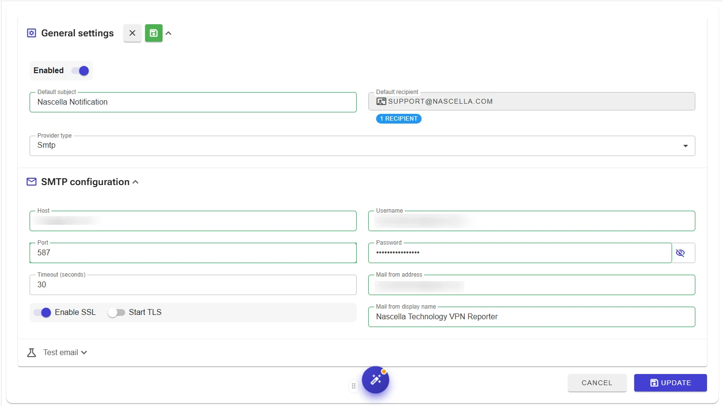 SMTP configuration example