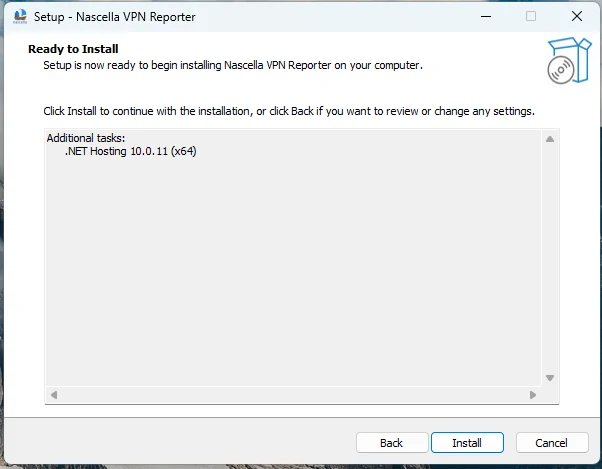 Ready to Install page listing .NET Hosting