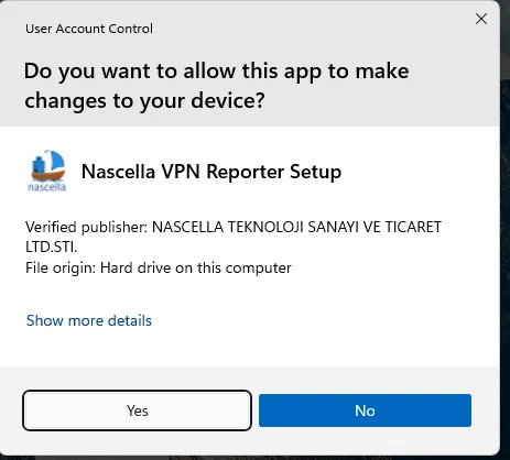 User Account Control prompt with the verified publisher