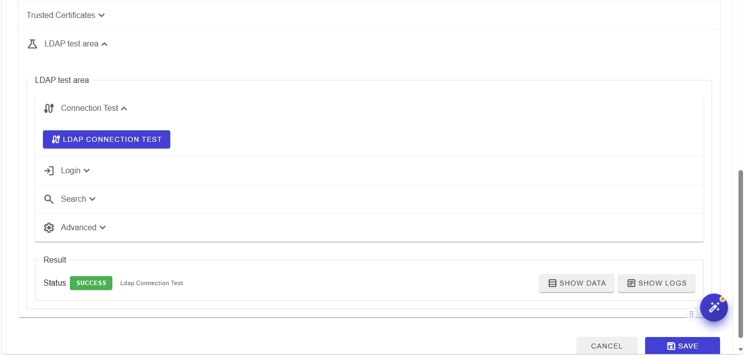 LDAP connection test succeeded