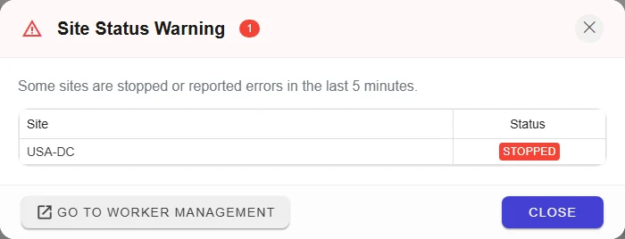 Site Status Warning