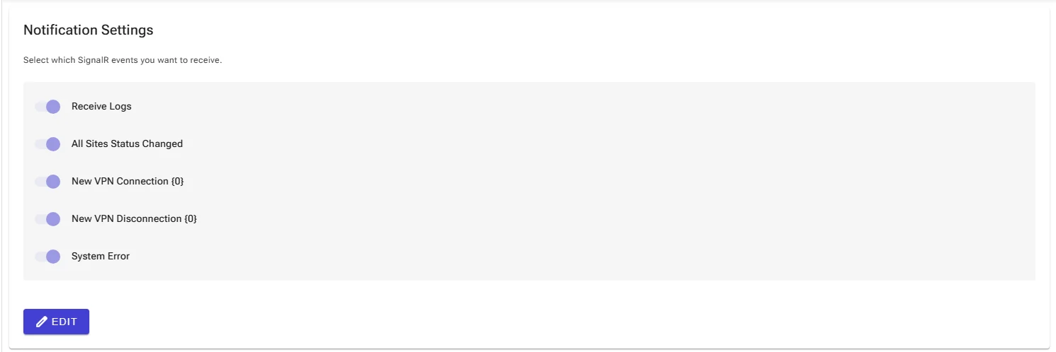 Notification settings and the user menu
