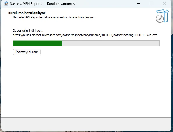 .NET Hosting Bundle indiriliyor
