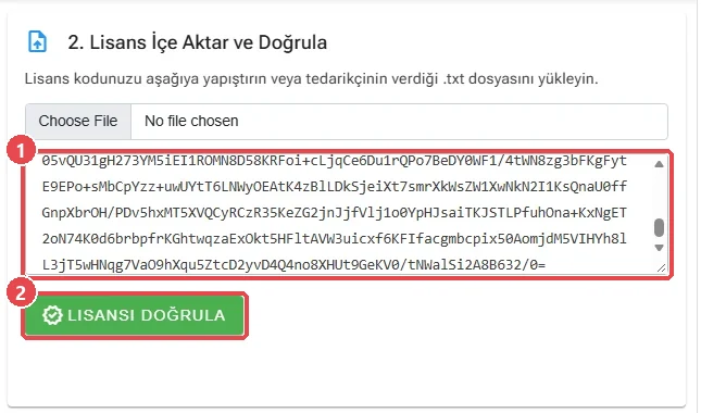 Lisans kodu yapıştırıldı