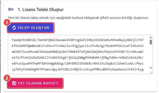 Lisans talebi oluşturuldu