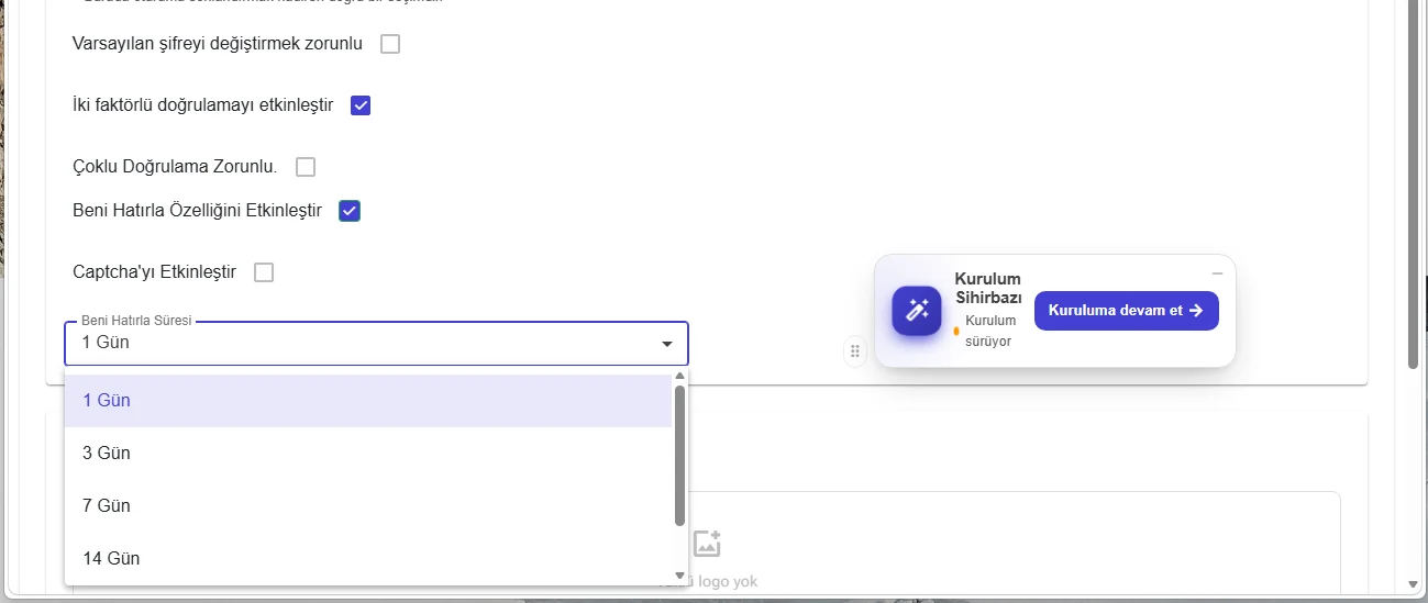 Beni Hatırla Süresi seçimi