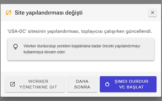 Site yapılandırması değişti
