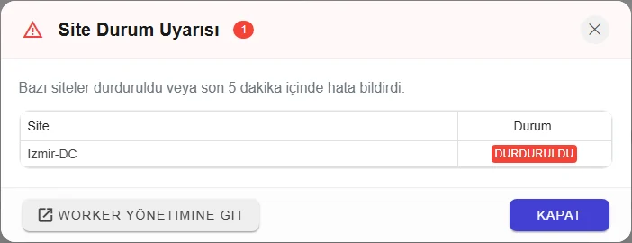 Site Durum Uyarısı