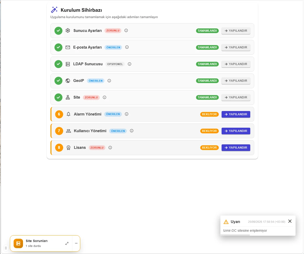 Site tamamlandı, site durdu uyarısı